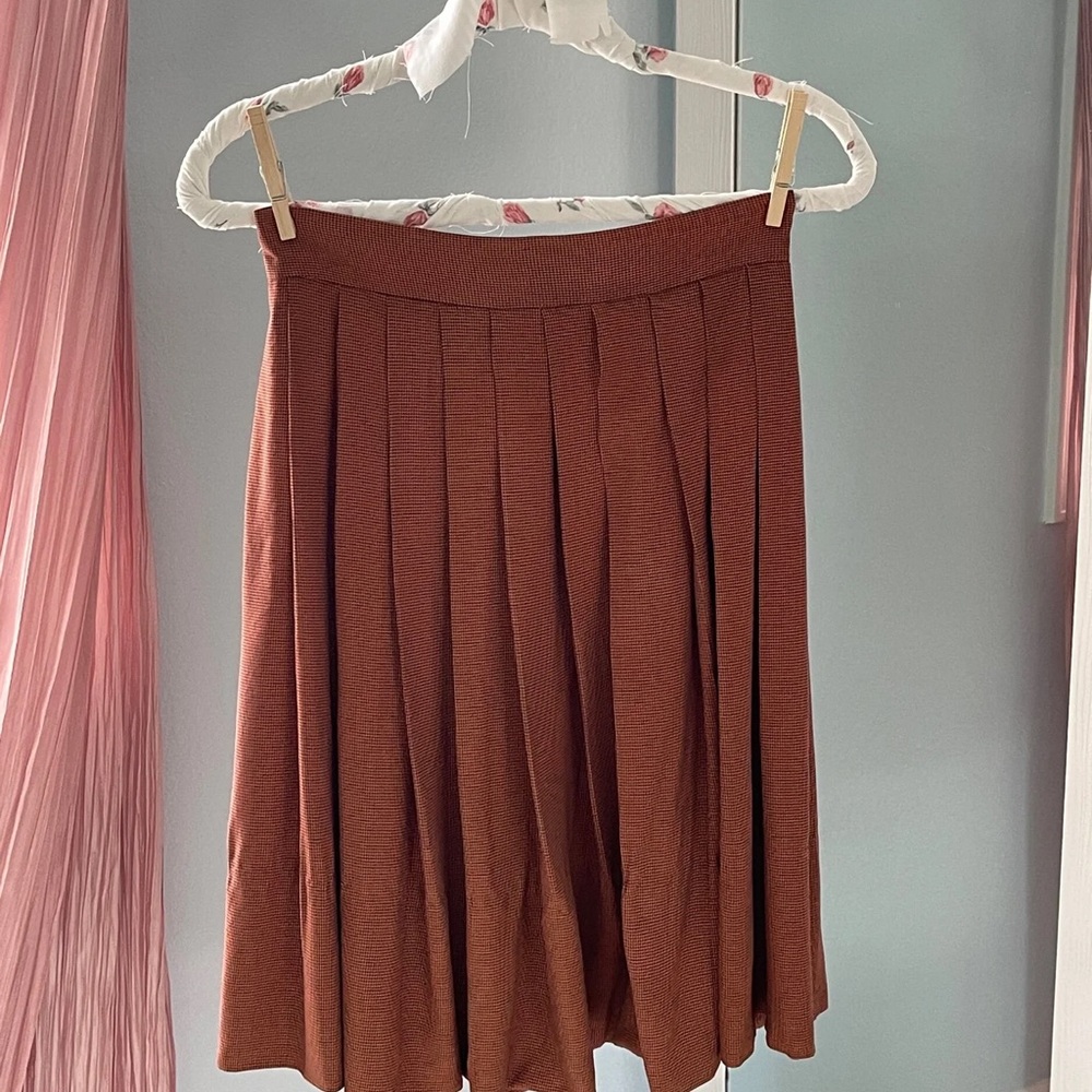 Vintage Pleated Skirt Houndstooth Burnt Orange Brown - Picture 4 of 5